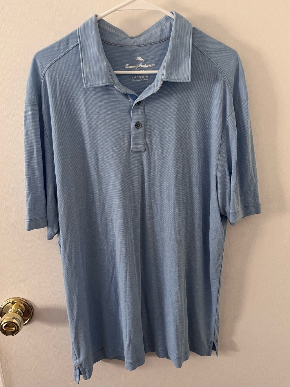 Tommy Bahama Men’s Light Blue Tencel Polo Thin Stripe Short Sleeve Golf Size XL